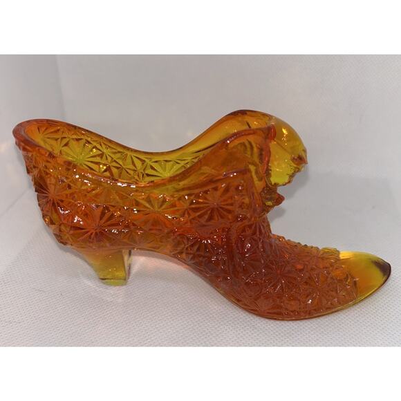Fenton Daisy and Button Amberina Glass Slipper Shoe W/ Cat Glows Vintage - Picture 6 of 14